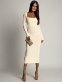 Pencil midi dress with a diamond neckline ekri FG671